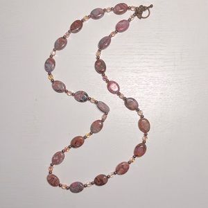 Handmade beaded rose tumble stone necklace